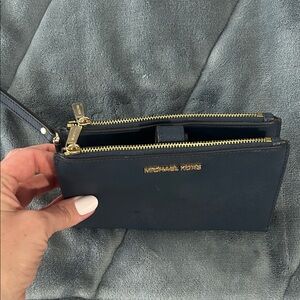 Michael Kors Dark Blue Wristlet with Gold Accents